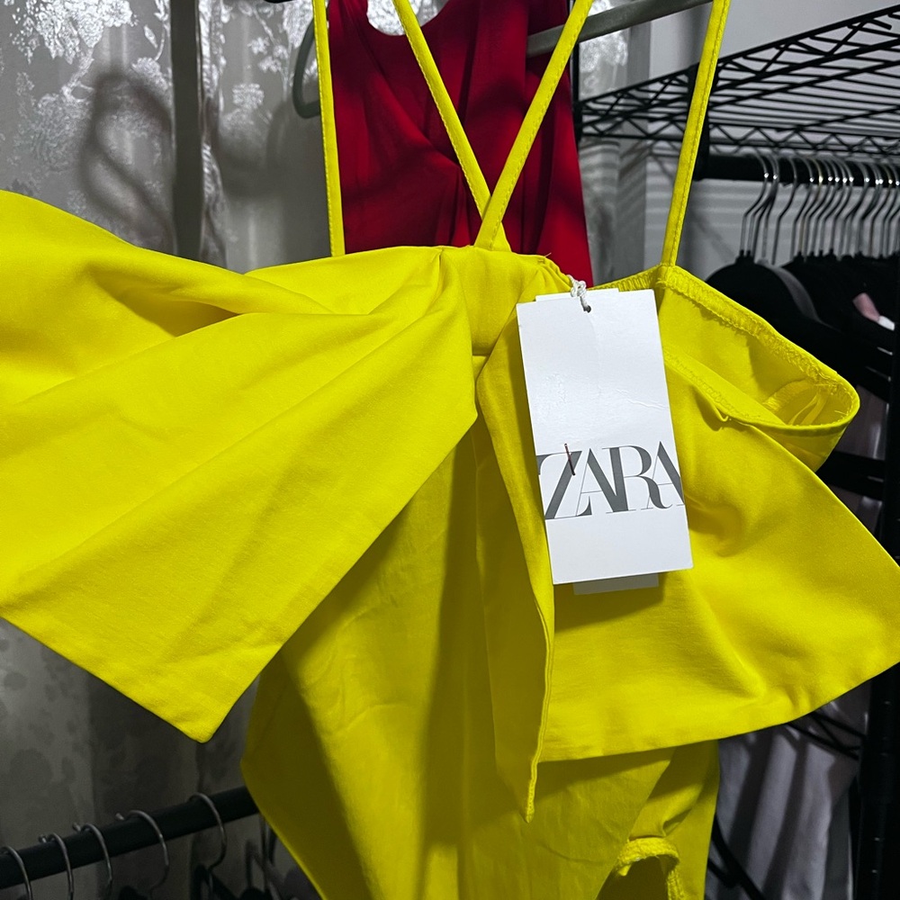 Zara Vibrant Yellow Dress with Red Detail